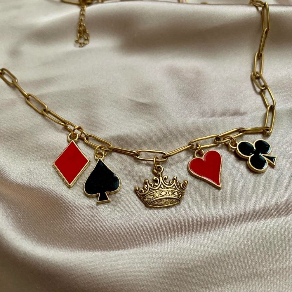 Gold Chain Necklace with Card Suit Charms